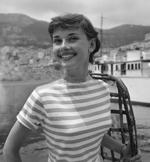 Image of Audrey Hepburn wearing a striped t-shirt