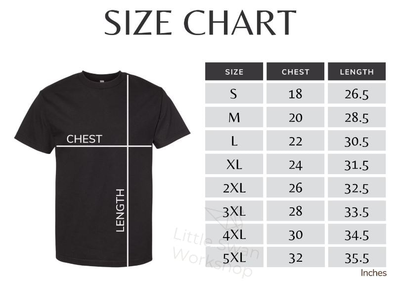 simpletees Size chartPicture